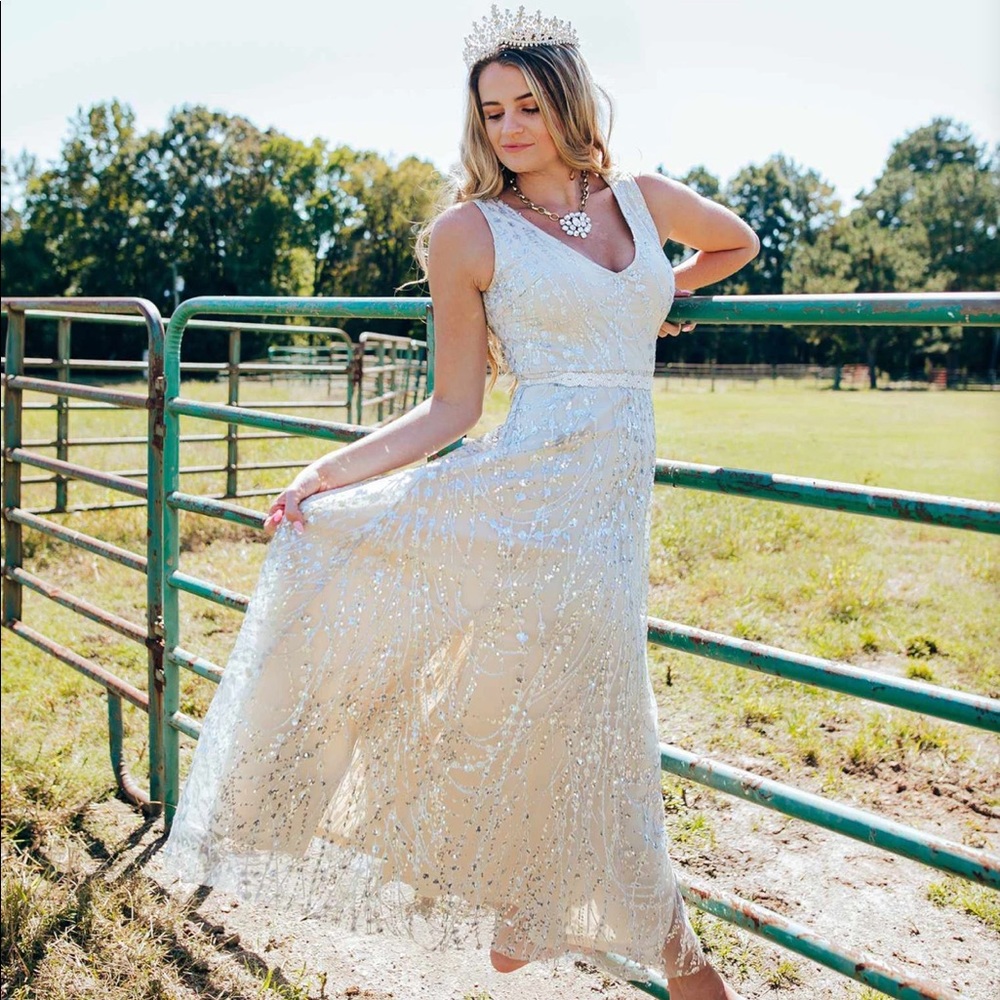Southern Fried Chics maxi champagne sequin dress XL 1X